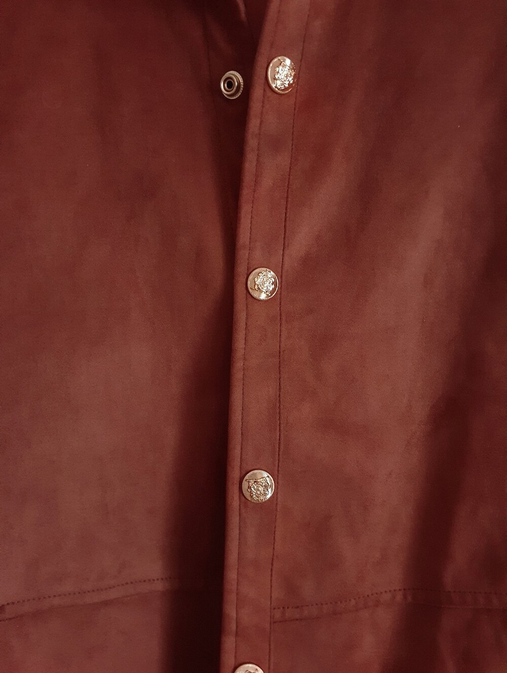 Women's Suede Rust Button Up Jacket - Picture 3 of 4